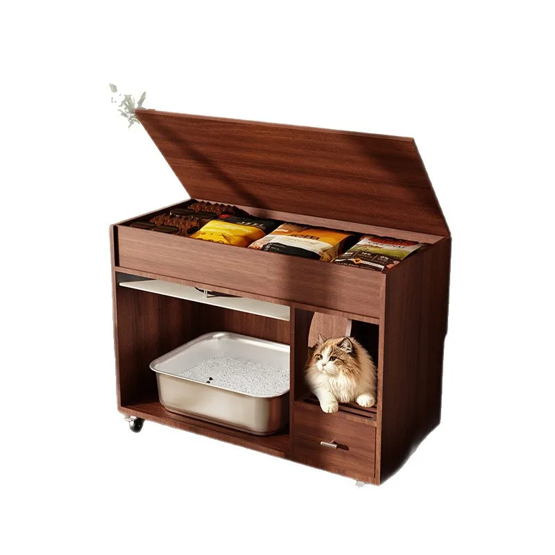 Solid wood splash-proof sand-proof cat toilet cabinet deodorant easy-to-clean cat litter box accessories premium cat litter box