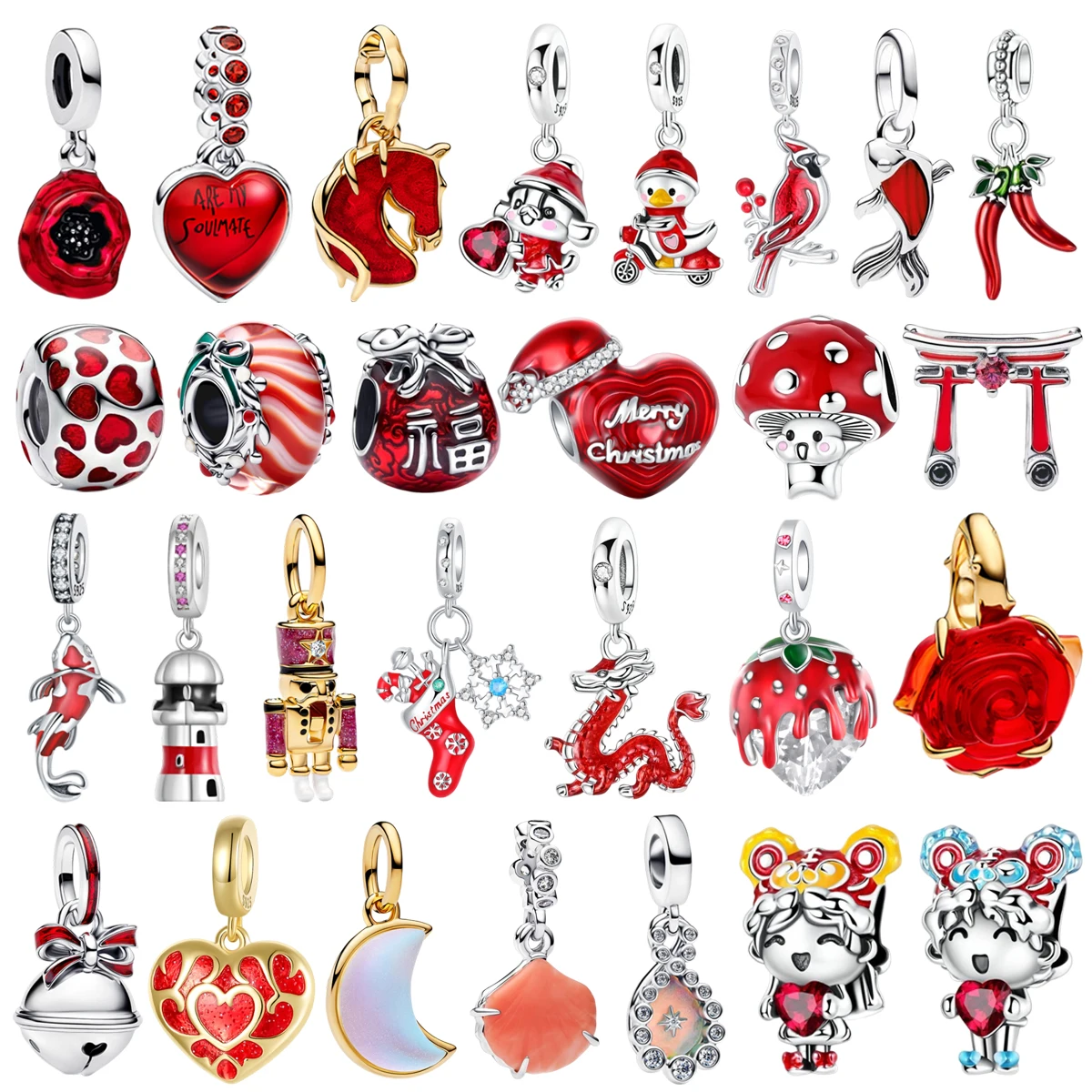 

Новый Оригинальный Кулон из Стерлингового Серебра 925 пробы в форме Красного Цветка, Гриба, Рыбы, Сердца, Черепахи, Птицы, подходит для женских украшений DIY и подарков