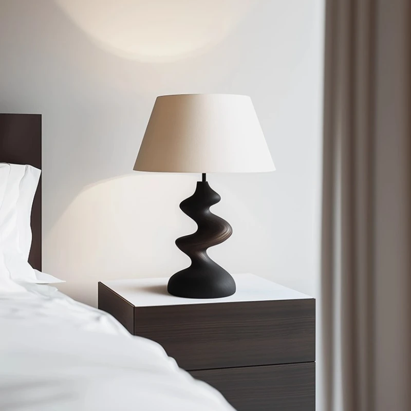 

Nordic Wabi Sabi Style Wooden Table Lamp LED Designer Cloth Art Lampshade Living Room Study Homestay Bedroom Bedside Desk Light