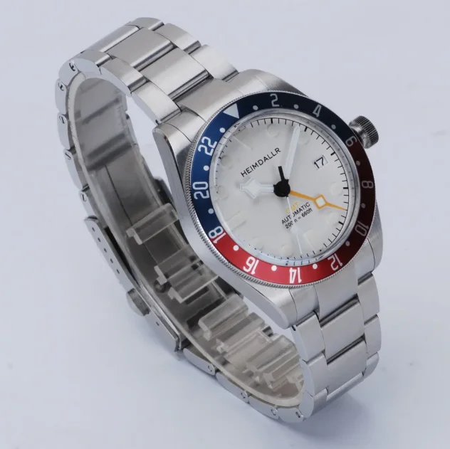 ساعة أوتوماتيكية للرجال من HEIMDALLR 42.3 ملم بتوقيت جرينتش ساعة يد ميكانيكية 20ATM مقاومة للماء غواص مضيئة ثنائية الاتجاه دوران الحافة NH34