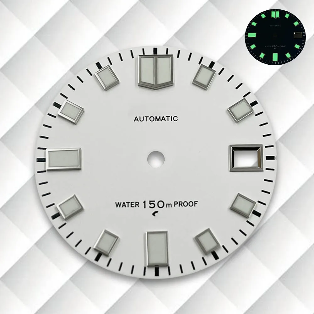 28.5mm S Logo Matte Dial Green Luminous Fit NH35/NH36/4R/7S Japanese Movement Diving Latest styles Watch Modification Accessorie