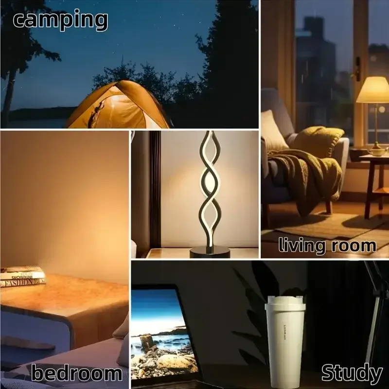 LED Spiral Table Lamps USB Powered 3-Color Adjustable Eye-Caring Bedside Lamp for Bedroom Living Room Bathroom Home Decor
