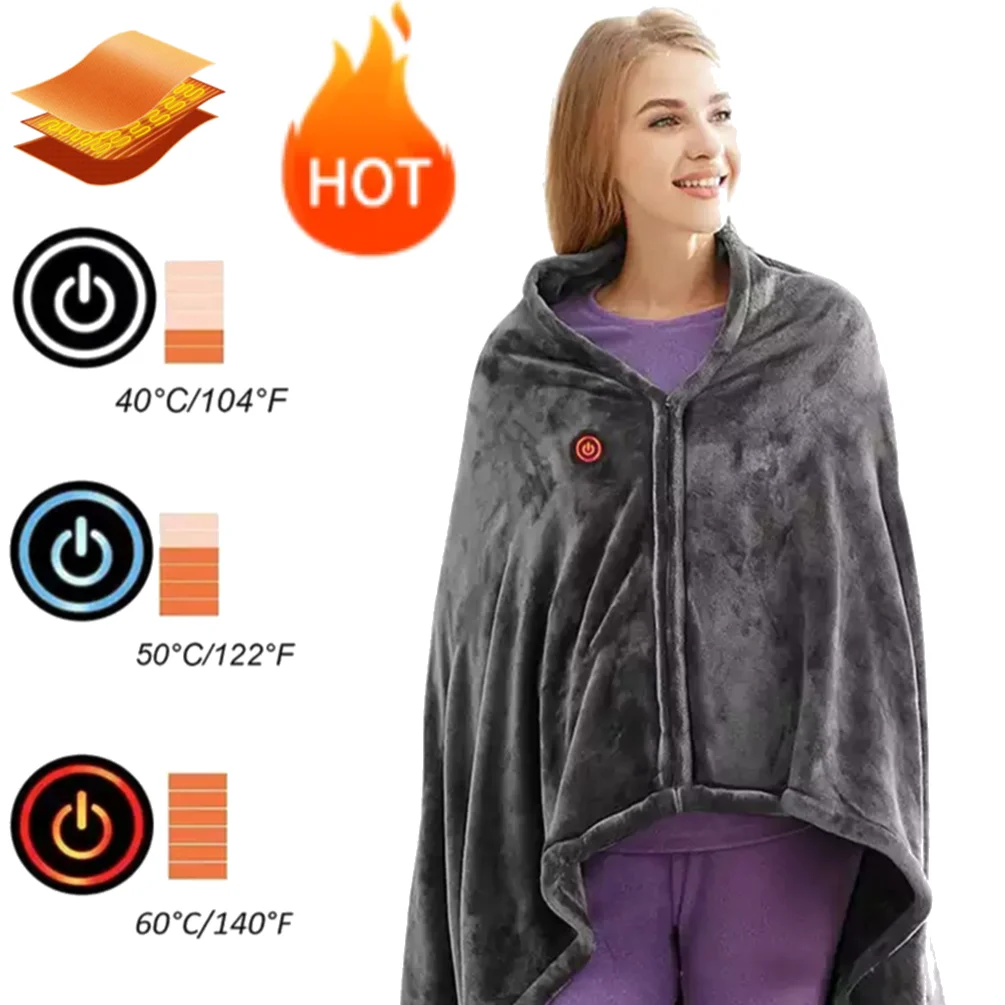 USB Heated Blanket Electric Heated Throw 3 Heating Level Wearable Electric Blanket Fast Heating 9 Heated Areas for Autumn Winter