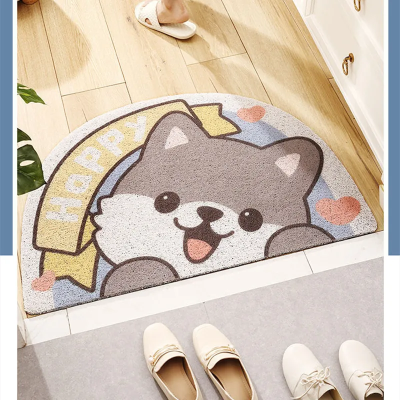 

Doormats Entrance Door Rug Cartoon Style Hand Washable Semi-circle Anti-slip Feet Carpet Silk Circle PVC Material Durable Mat