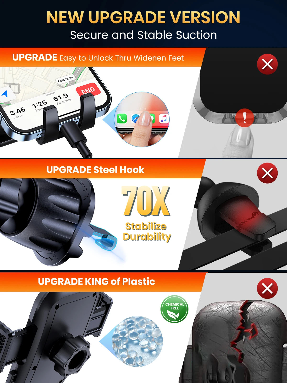 TOPK Car Phone Holder Gravity Auto Restorable in Car Air Vent Silicone Stand For iPhone 14 Xiaomi Samsung Car Mobile Support
