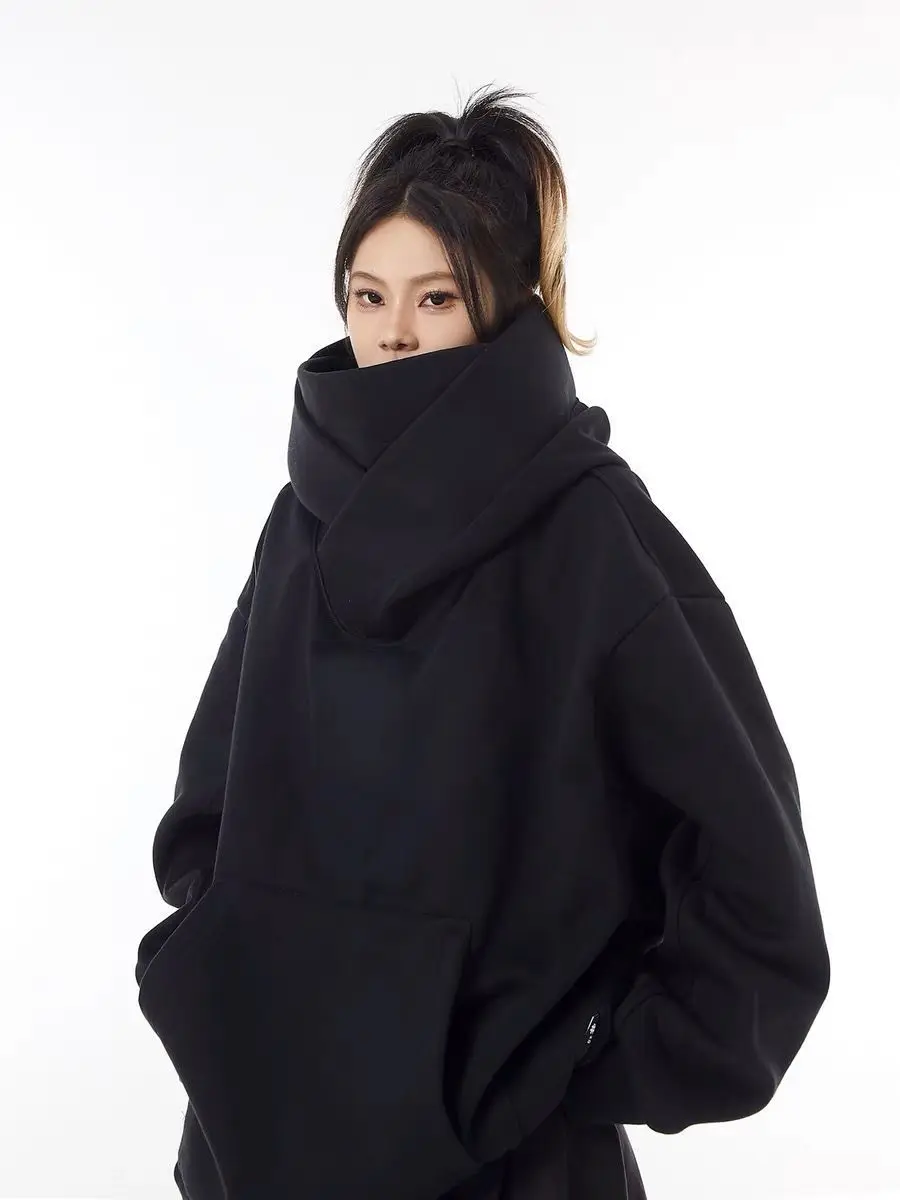 

Preppy Style Turtleneck Oversized Hoodies for Women Fashion Hip Hop Long Sleeve Loose Hooded Sweatshirts Spring Autumn Pullovers