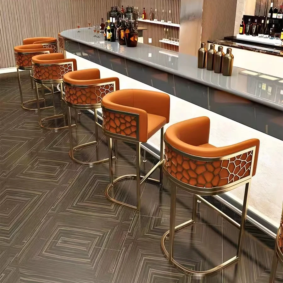 

Hot Selling High-quality Modern Industrial Metal bar Chairs Velvet Fabric Restaurant bar High Stool Chairs Honeycomb Backrests