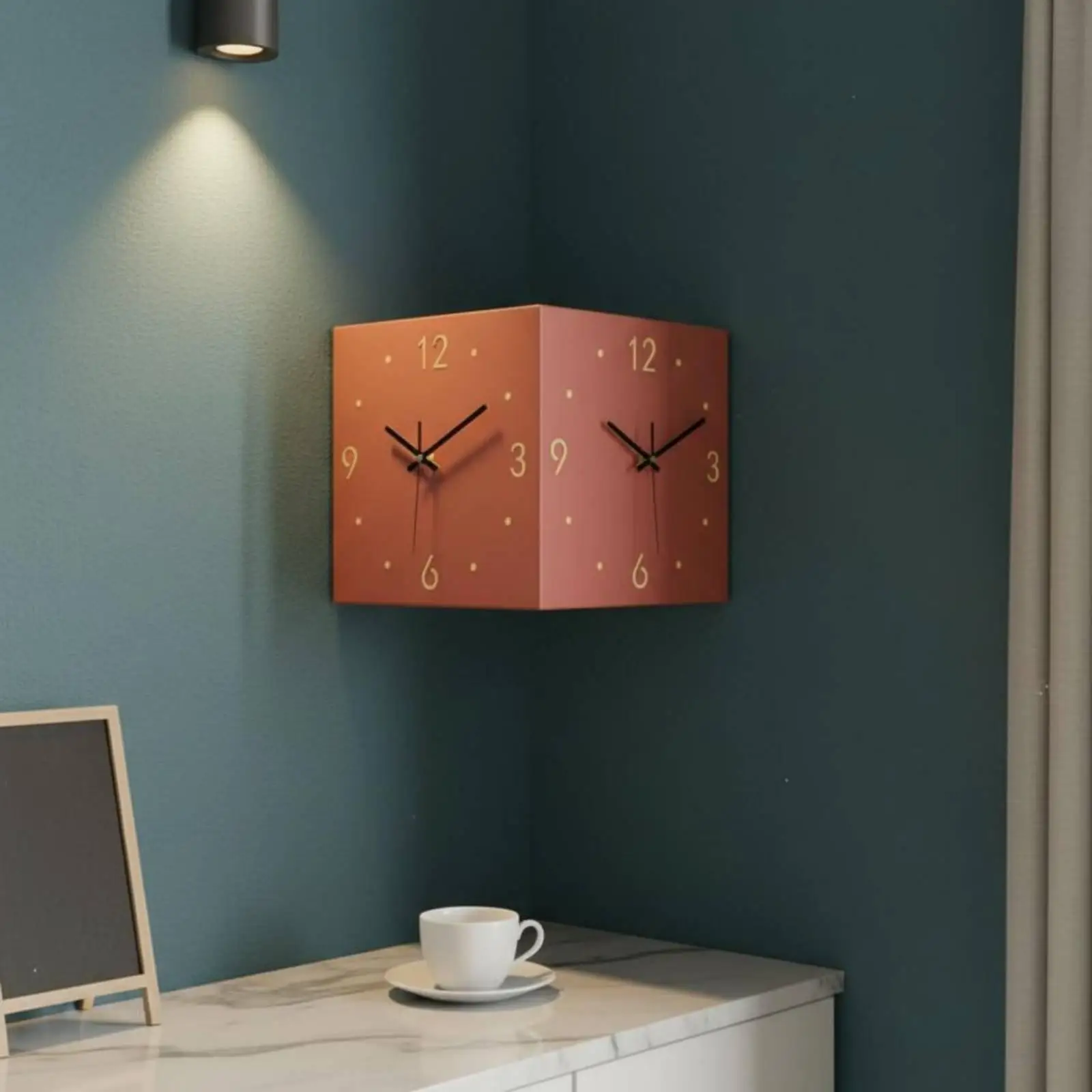 Corner Wall Clock Luxury Double Sided Design Rectangular Metal Silent Movement for Modern Living Room Decor