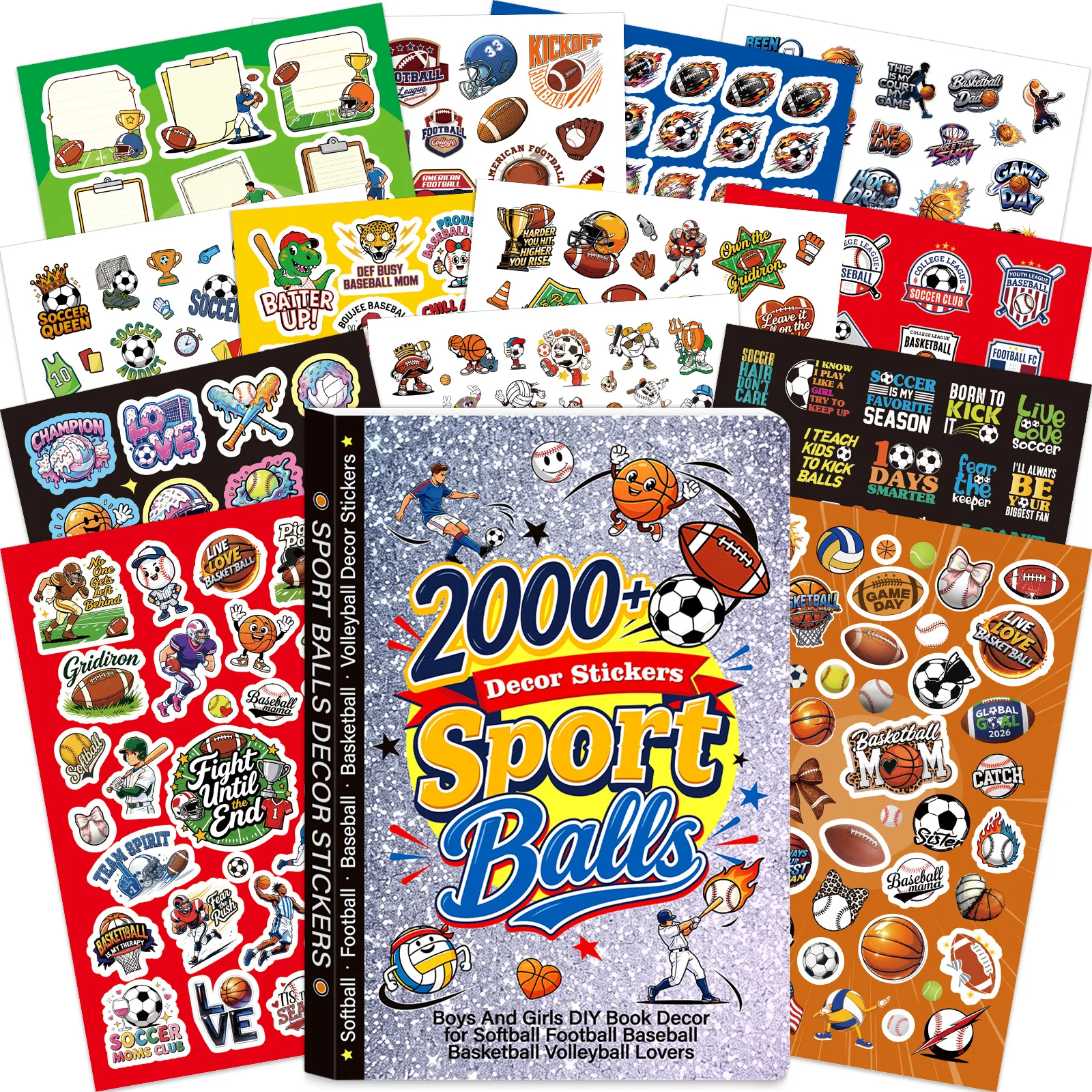 2000+ Sports Styles Baseball Sticker Book for Journals, Scrapbooks, Laptops, Phone Cases，Suitcases, Backpacks Decoration Sticker
