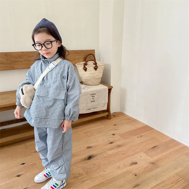 2026-autumn-winter-kids-2-piece-plaid-print-half-zip-fleece-jacket-and-pants-set-outdoor-casual-for-boys-girls