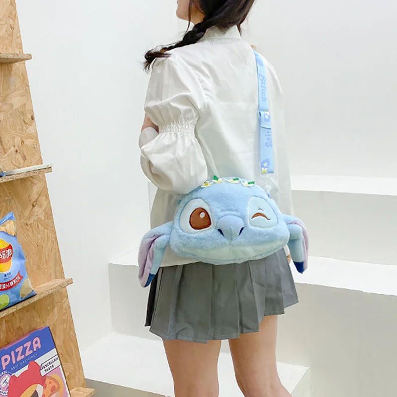 New Disney Star Baby Stitch Angel Baby Plush Doll Large Capacity Cartoon Soft Shoulder Bag Fashion Casual Women Diagonal Bags