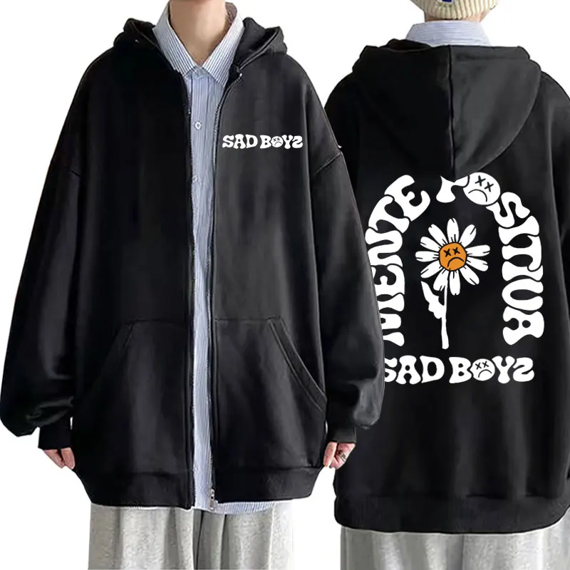 

Singer Junior H Sad Boyz Mente Positiva Graphic Zipper Hoodie Men Women Fashion Streetwear Male Hip Hop Vintage Zip Up Hoodies