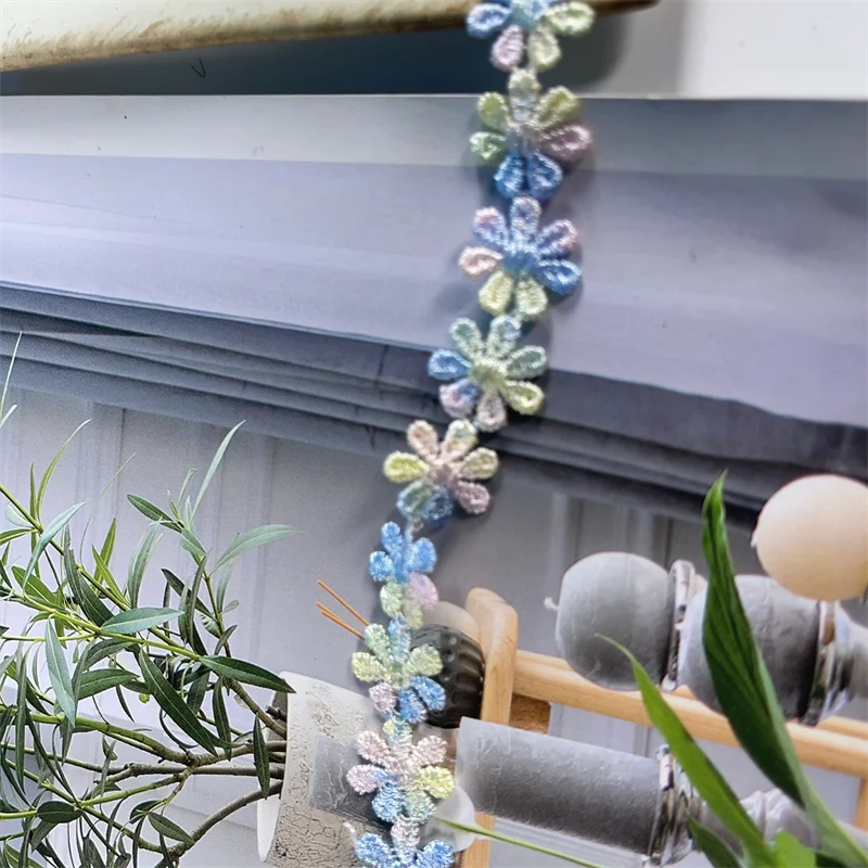1.2CM Wide Exquisite Polyester Embroidered Colored Sunflowers Lace Fabric Collar Trim Ribbon Cheongsam Clothes DIY Sewing Decor image 5