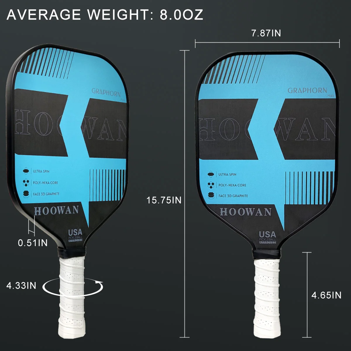 HOOWAN Pickleball Paddle Set T700 Raw Carbon Friction Surface USAPA Pickle Ball Racket Graphite Face 16MM Poly-hexa Core