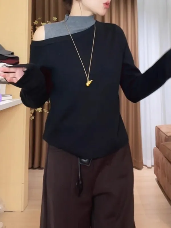 

Slim Fit Long Sve Pure Cotton f High Collar T-irt Women Spring Large Size oulder Ele Top Korean Sle C...