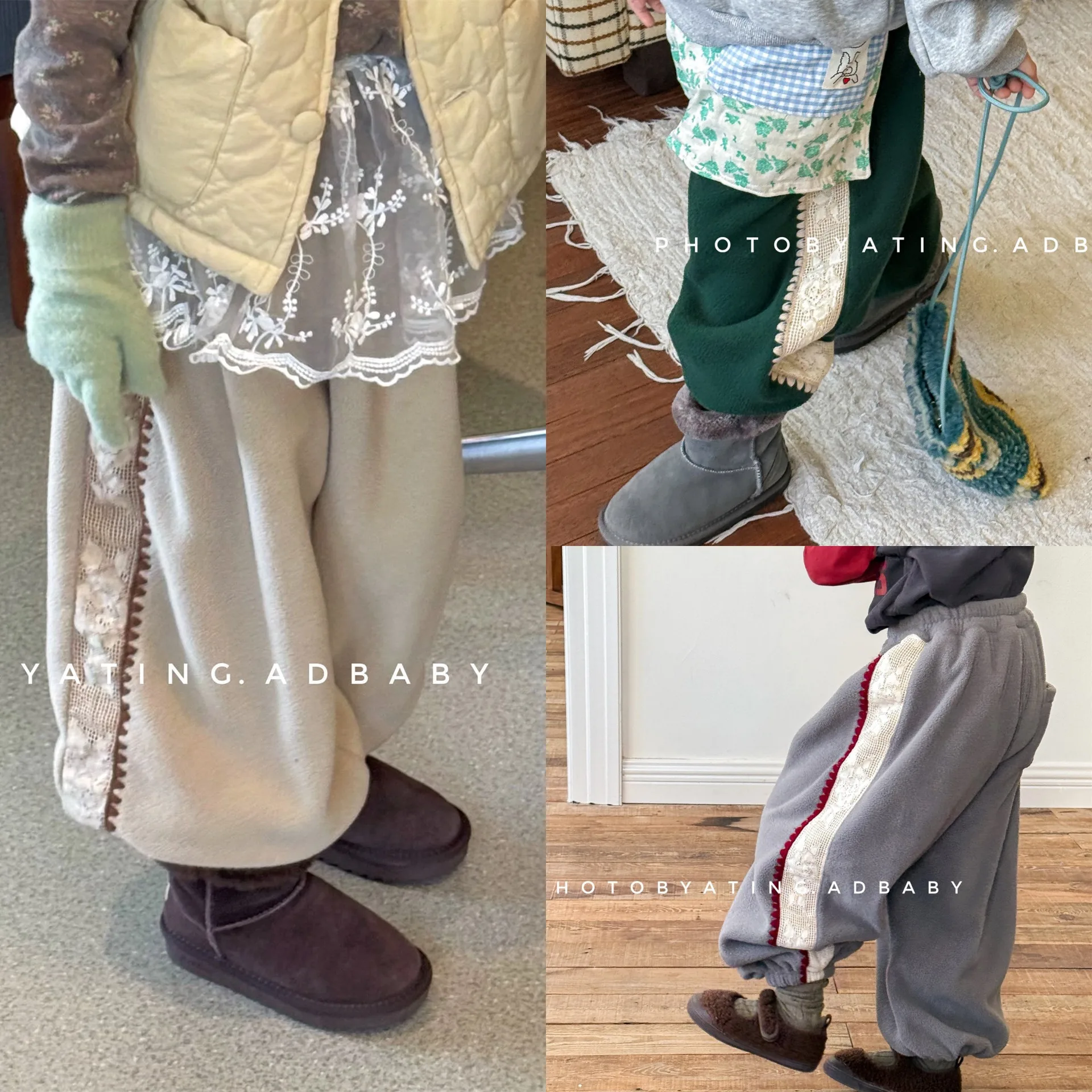 

Осенне-зимние спортивные штаны для маленьких девочек, бархатные кружевные штаны для маленьких девочек, толстые теплые штаны с эластичной резинкой на талии для маленьких девочек