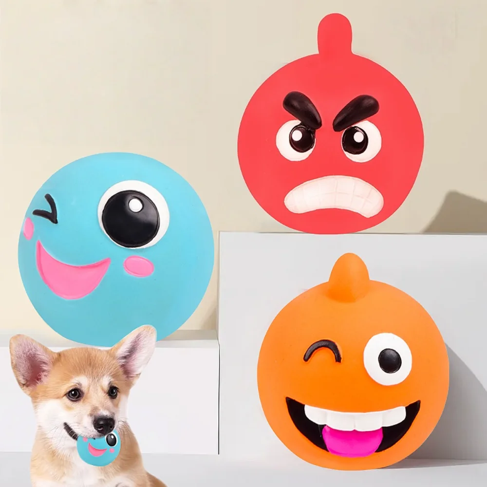 3er-Set Latex-Emoji-Ball-Hundespielzeug: Quietschende Kauspielzeuge mit lustigen Gesichtern für kleine Hunde & Welpen – Zahnungshilfe und interaktives Spielen