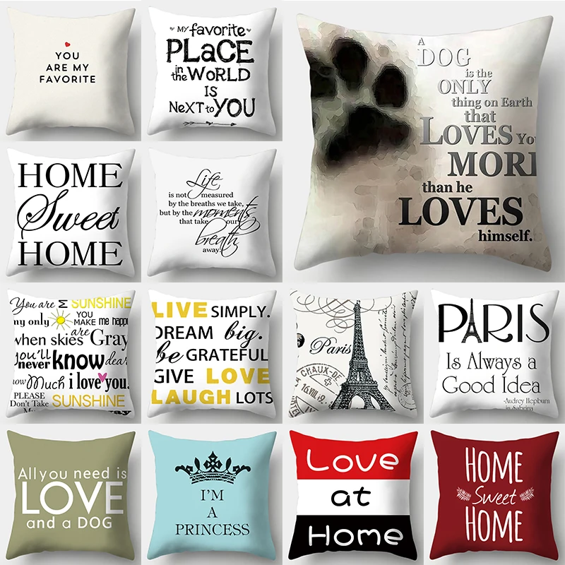 

2022 Colorful Black White Letters Cushion Cover Romantic Red Paris Tower 45x45cm Polyester Pillow Case Sofa Bed Pillowcase