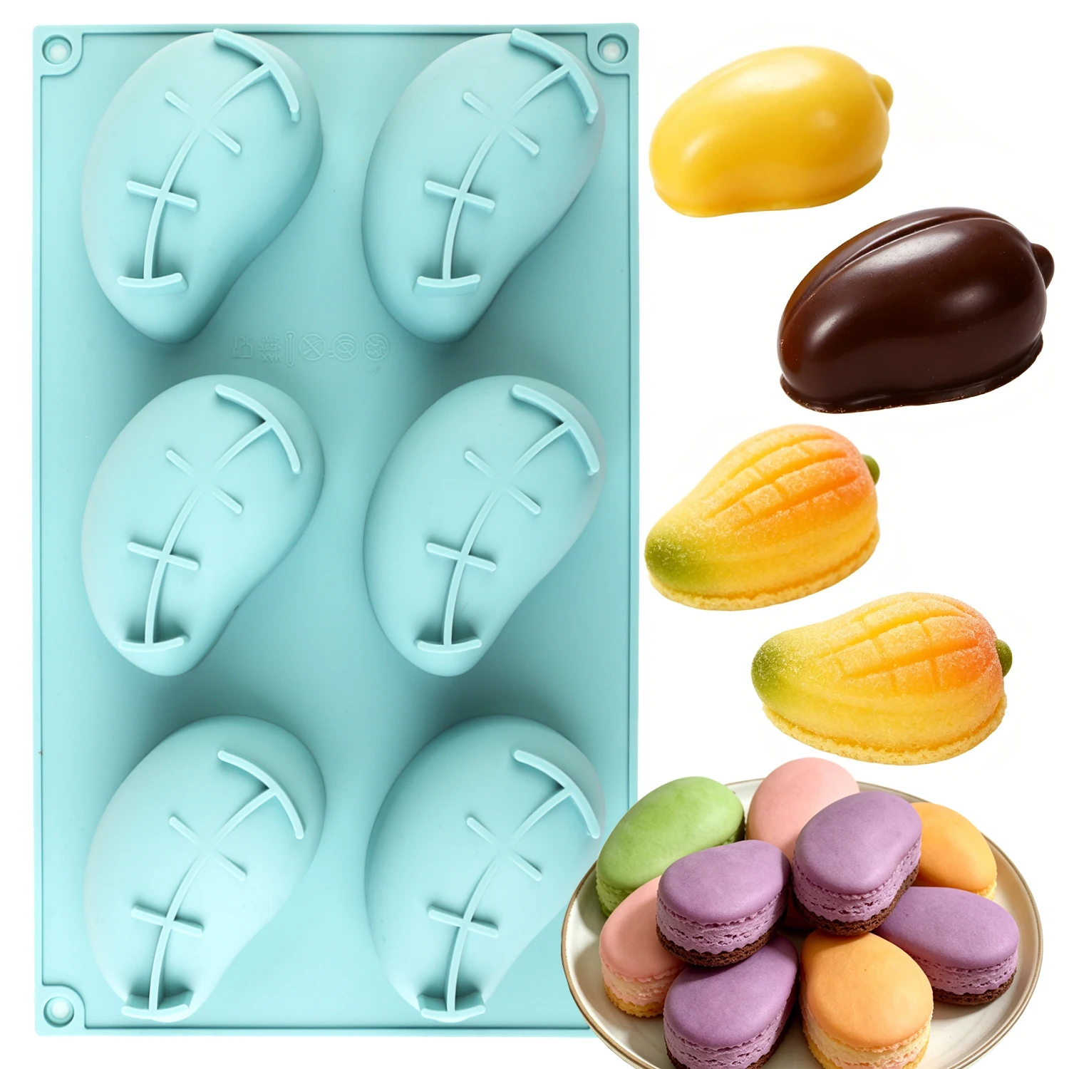 6-Cavity 3D Mango-Shaped Baking Mold, Multi-Functional Dessert Baking Mold for Home Use, Easy to Demold and Non-Stick, Suitable for Making Cakes, Chocolates, Puddings, Ice Cubes, Etc