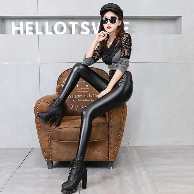 Real Sheepskin Leather High Waist Pants 2024 Motorcycle Slim Pants for Women Winter Streetwear Women Femme Pantalon  Zjt924