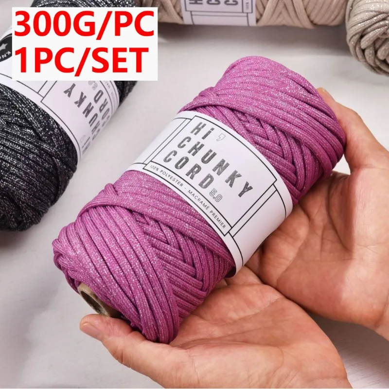 

300G 1PC 5MM 50M Soft Chunky Polyester Cord Silver Wire Round-strand Braided Rope for DIY Bag Making and Handmade Works