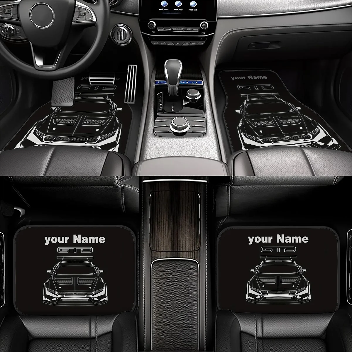 Set Of Four Personalized Car Floor Mats Featuring Your Name Or GT Lettering. Compatible With Any Car Model. A Perfect Holiday Gi
