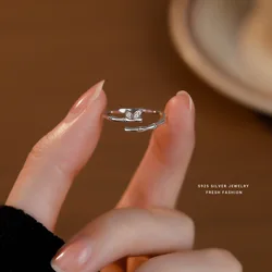 Fashion S925 Sterling Silver Wedding Ring Bamboo Butterfly Wings Ring Women Wedding Engagement Fine Jewelry Gift