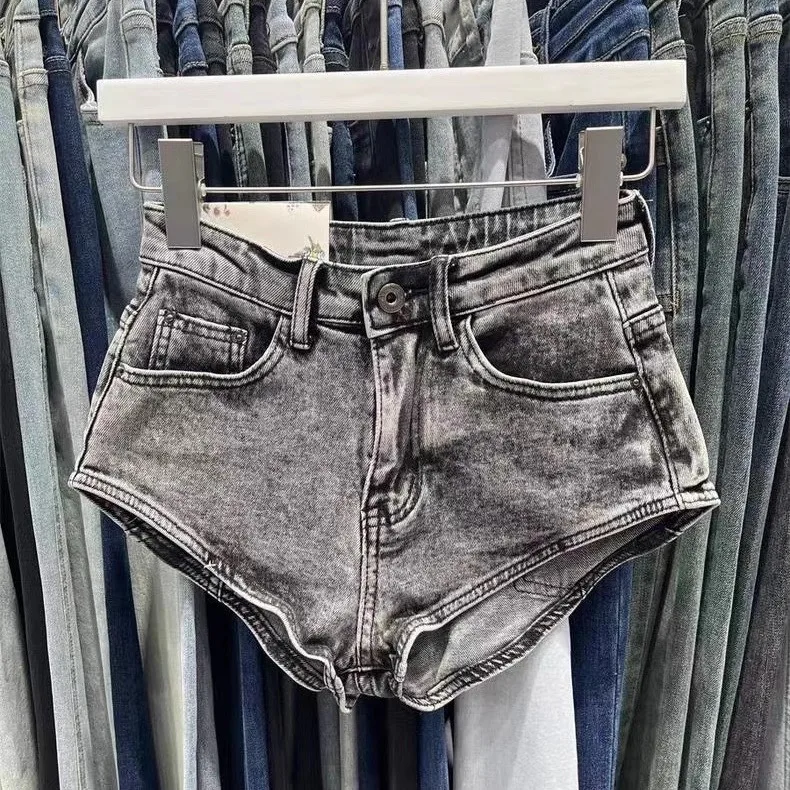 Enge Denim-Shorts, Hot Girl Y2k Ultra-Kurze Gewaschene Jeans mit Bündchen, Sommerkleidung für Frauen – Detail 6