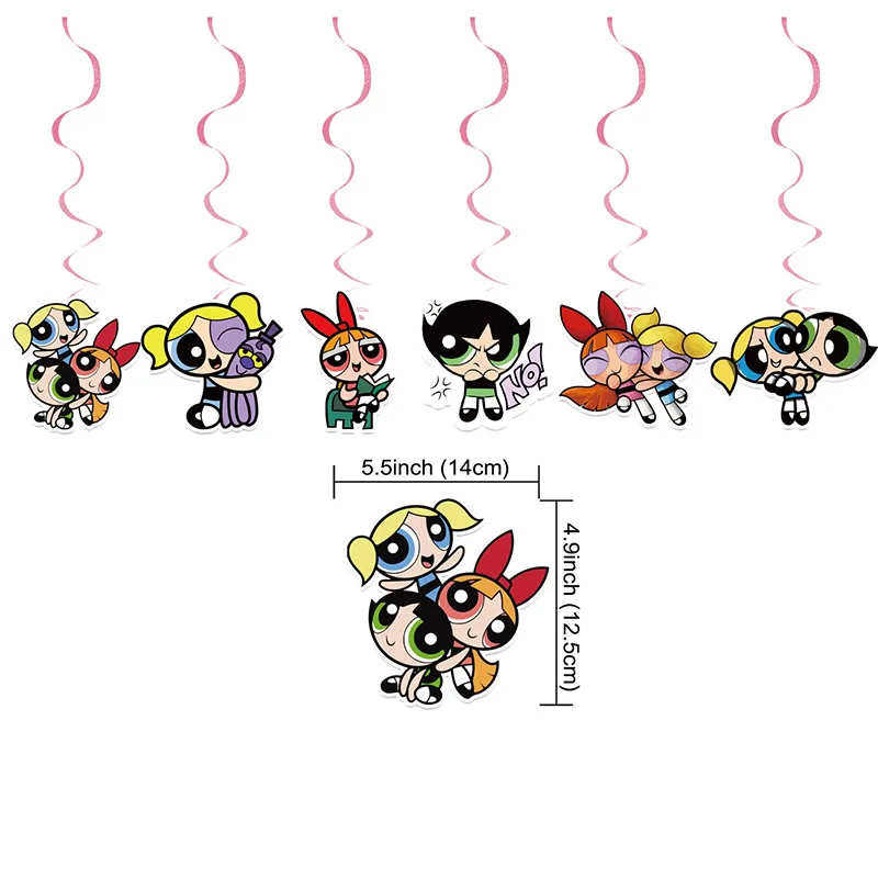 PowerPuff Girls Theme Birthday Party Anime Image Action Figure Decoration banner inserti per torte Balloon Festival Prop all'ingrosso