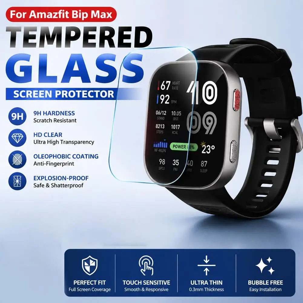 Tempered Glass for Amazfit Bip Max Screen Protector HD Clear Anti-Scratch Protective Film for Amazfit BipMax Smartwatch Access