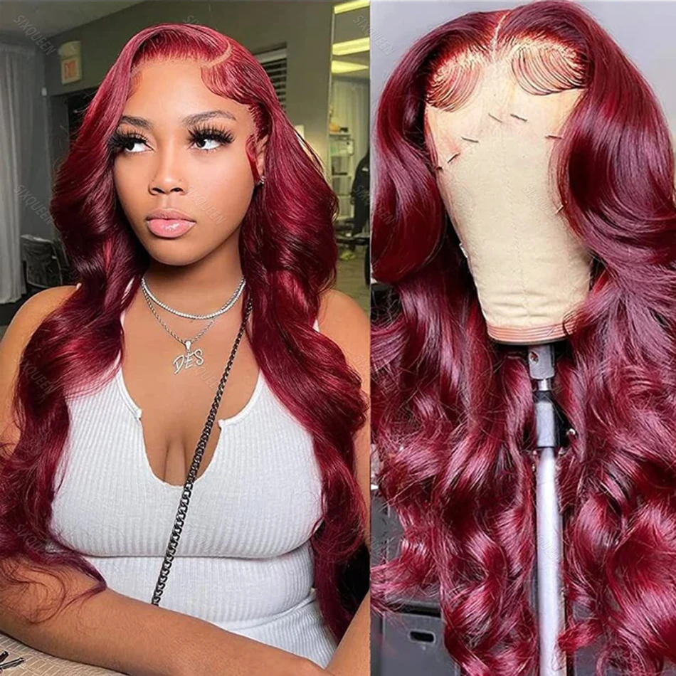 Wig rambut manusia renda depan transparan 13x4 13x6 HD wig Frontal 100% rambut gelombang tubuh Burgundy Brazilian alami untuk wanita