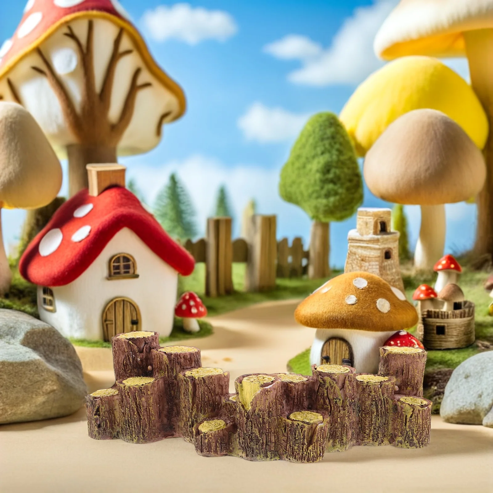 3 قطع من جذوع الأشجار الاصطناعية الراتنجية باللون الأحمر البني، تماثيل مصغرة لتزيين الحدائق الخيالية والمناظر الطبيعية المصغرة وملحقات طاولة الرمل