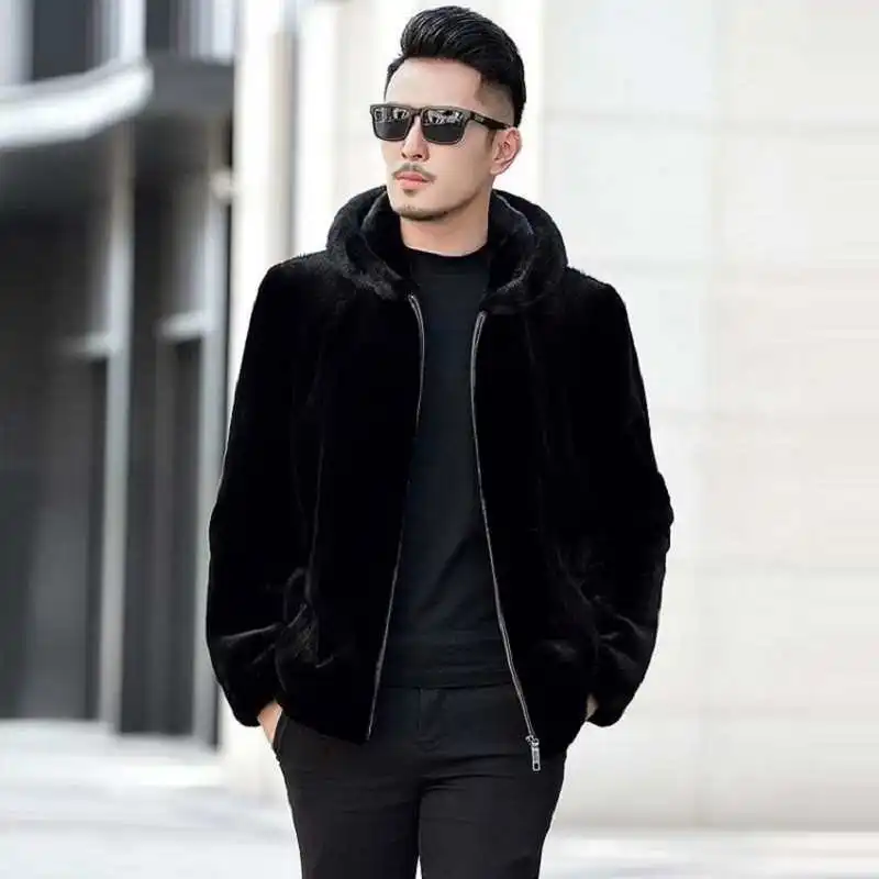 

Young Men's Winter Coat Fur Collar Jacket Youth Style Korean Commute Thiened Straight Tube Short Zipper Closure
