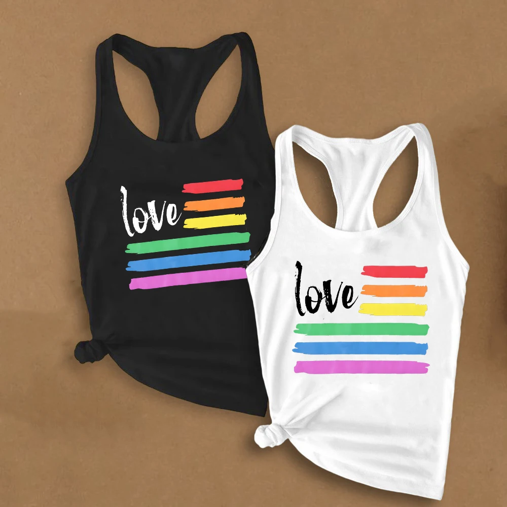 Love&Rainbow Print Tank Tops LGBT Pride Month Womens Tank Top Rainbow Girls T Shirts Love Wins Graphic Top Pride Month Gift