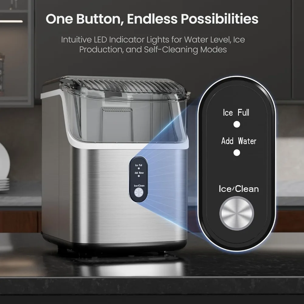 kers Countertop,Pebble Ice Maker Machine with Crushed Ice, 35lbs/Day,One-Click Operation,Self-Cleaning Countertop