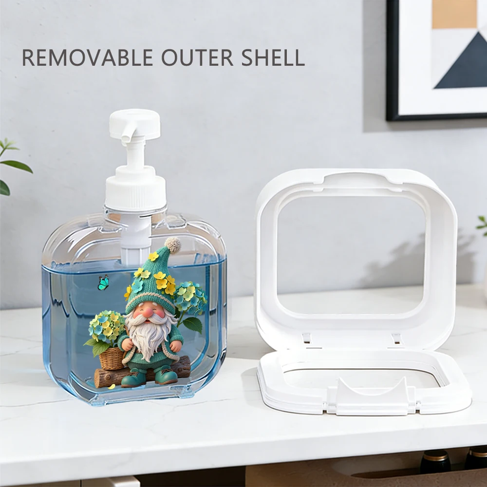 Spring Gnome‑themed Style Soap Dispenser Cute Bearded Gnome With Hydrangea Flower And Butterfly Pattern for Bathroom Daily