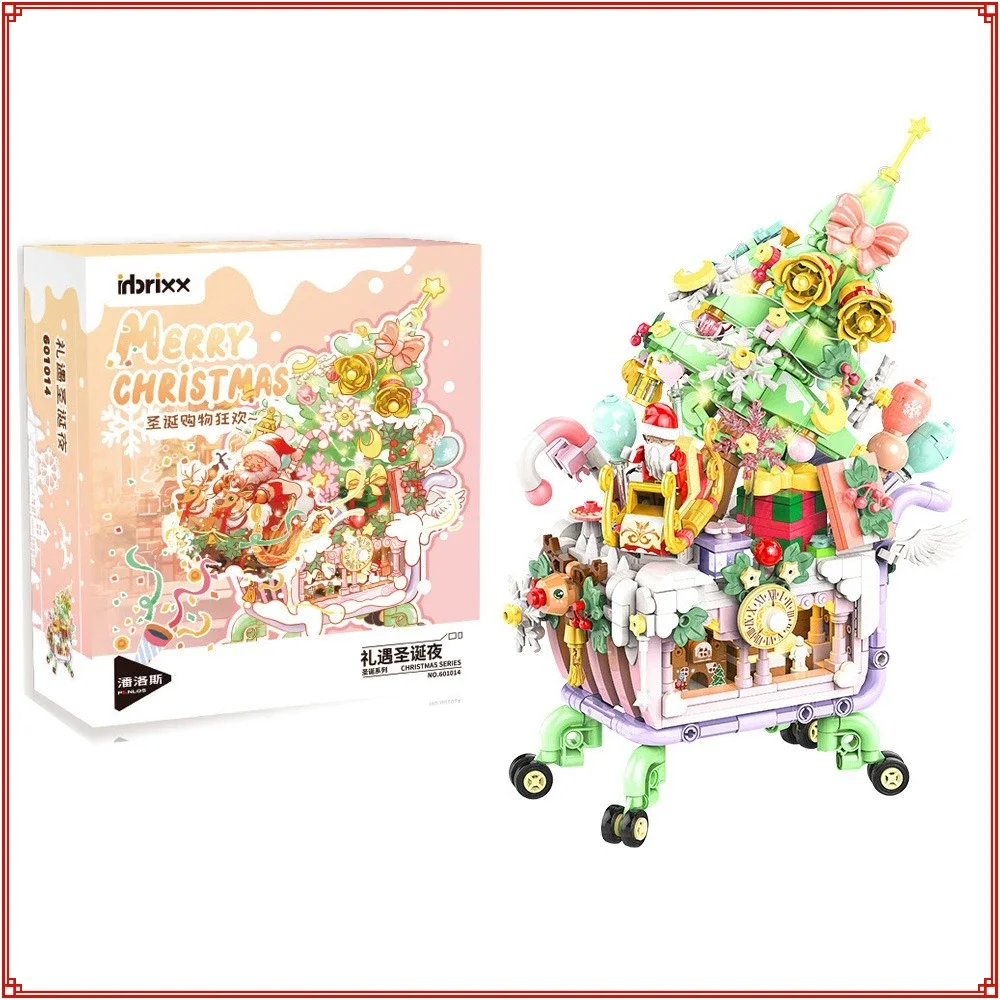 

Christmas Shopping Cart Building Blocks Christmas Tree Sled Assemble Model Puzzle Toys Home Decoration Ornaments Children Gifts