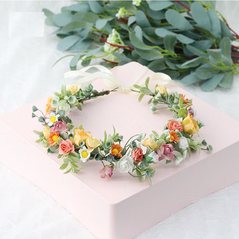 Spring Bohemian Flower Crowns For Women Girls Flower Headbands Bride Headpieces Floral Garland Wedding Wreaths Party Headwear