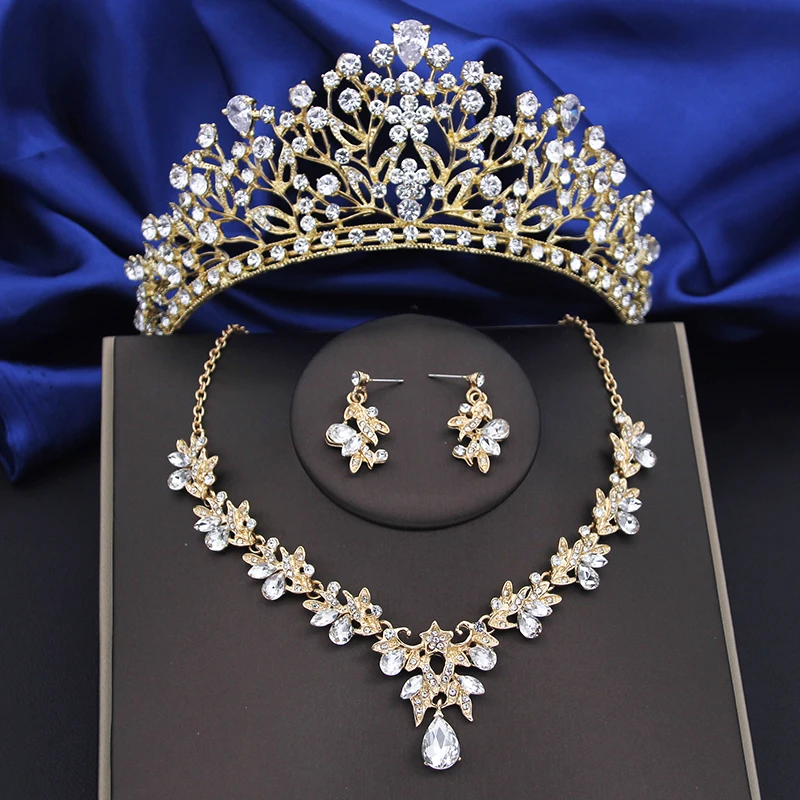 

Gorgeous Crystal Tiaras Bridal Jewelry Sets for Women Crown Flower Choker Necklace Sets Wedding Bride Costume Jewelry Set