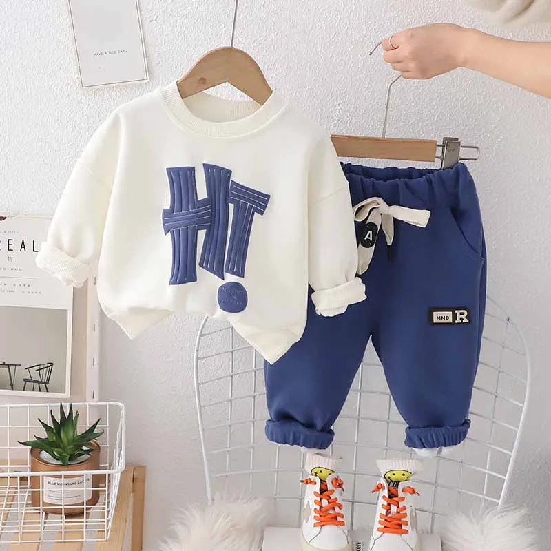 2024 Boys Sweatshirt Sets Children Round Neck Warm Suit Spring Autumn New Kids Fashion Leisure Letters Two-Piece 12M-5 Years Old