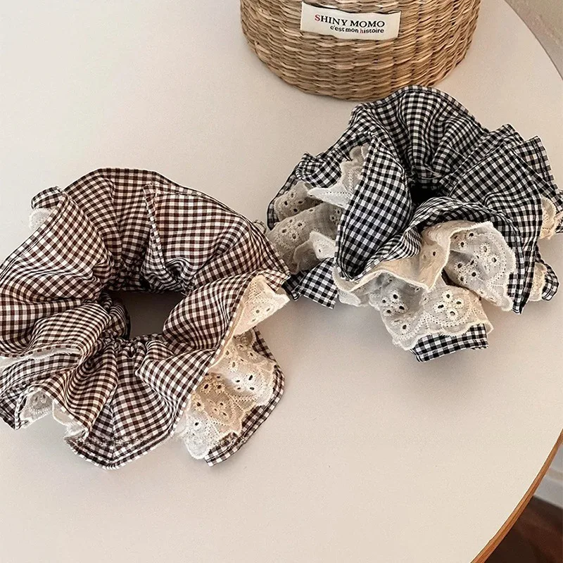 elastico-de-cabelo-feminino-de-camada-dupla-com-renda-xadrez-estilo-intestino-grosso-para-meninas-fofas-elegante-estilo-retro-frances-estilo-bale
