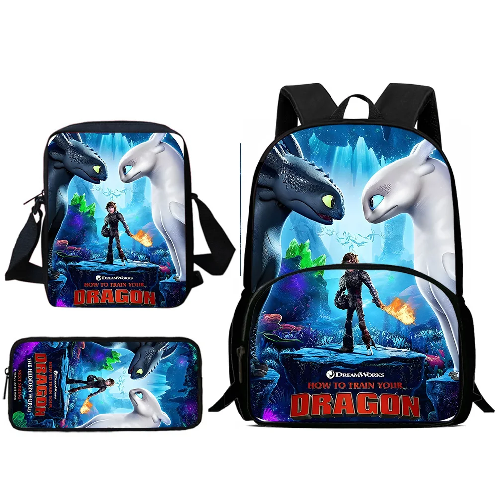 3Pcs Set Cute anime Toothless Child Backpacks Shoulder Bag Pencil Case Pupil Large Capacity School Bags for Boys Girls Best Gift