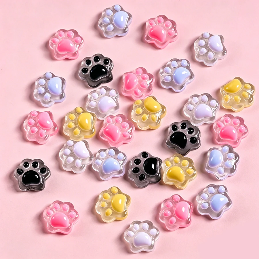 50 Stück Leuchtende Niedliche Welpenpfoten Katzenpfoten Harz-Nagelcharms 3D Nagelkunst-Dekorationen Zubehör – Detail 4