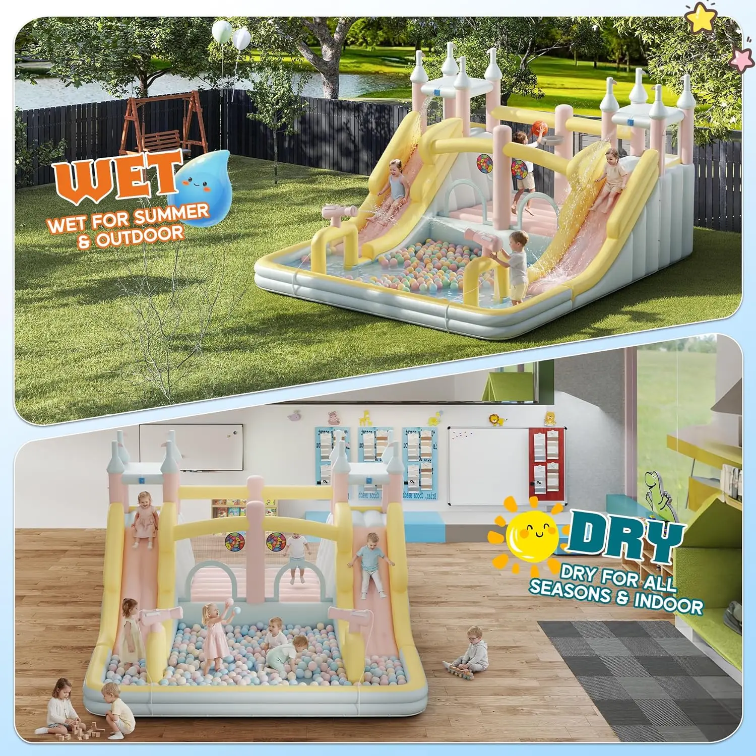 Inflatable Bounce House 177x163x94 Inch Outdoor Indoor Jumper with Water Slide Jumping Area Climbing Wall And Splash Pool view 4