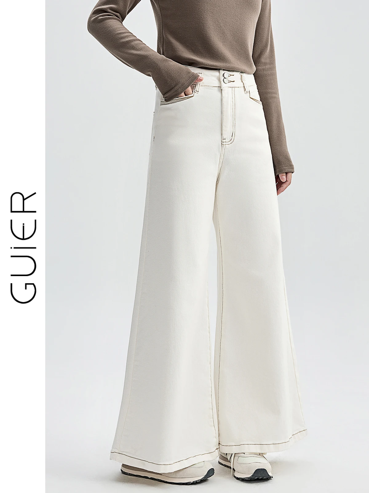 

Белые микро-клеш джинсы женские зимние новые с двумя пуговицами, с яркой отделкой, облегающие, с высокой талией, повседневные, расклешенные