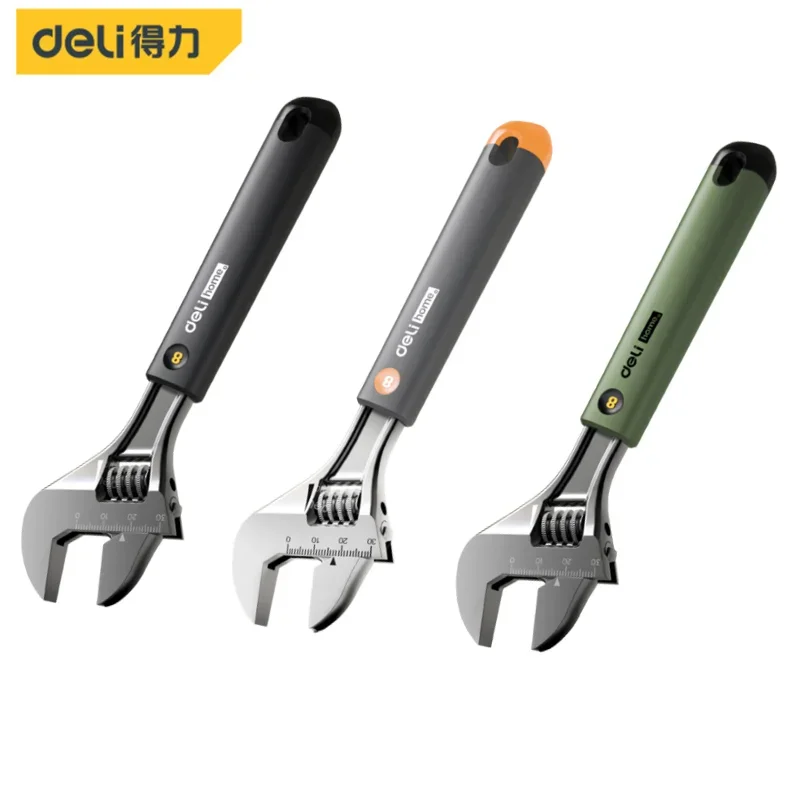 Deli 1 Pcs High Carbon Steel Wrench 8 Inch Adjustable Spanner with Scale Multifunction Automotive Repair Hand Tools Wrenches