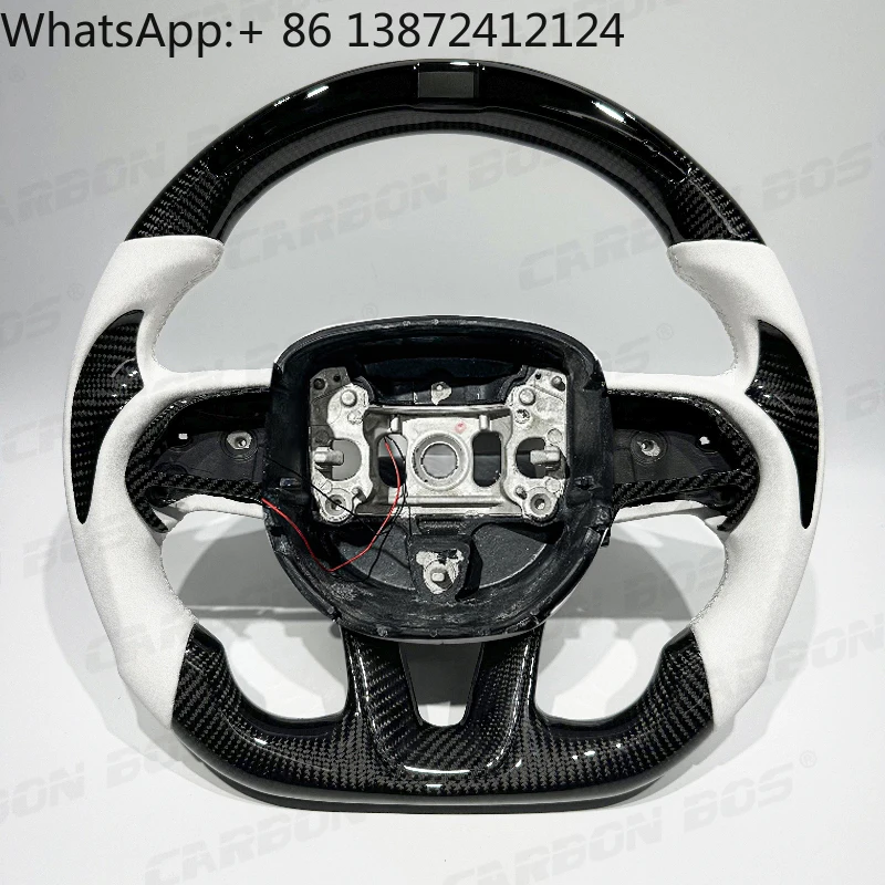 

White Leather Carbon Fiber Steering Wheel for Dodge Challenger Charger Hellcat Durango SRT Scat Pack 392 Super Bee