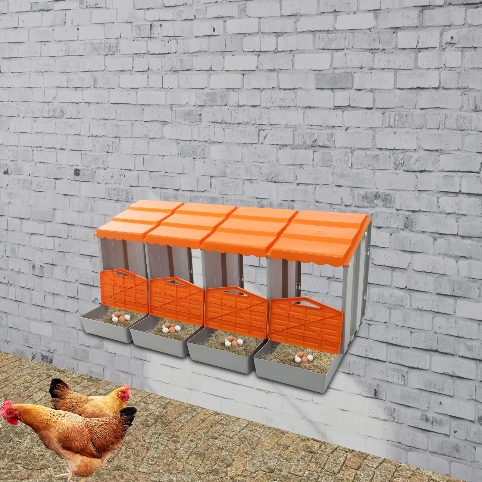 Nido per galline a 4 scomparti con raccoglitore di uova, per uso domestico, esterno, fattoria, cortile, giardino, casetta per galline, scatola per la deposizione delle uova