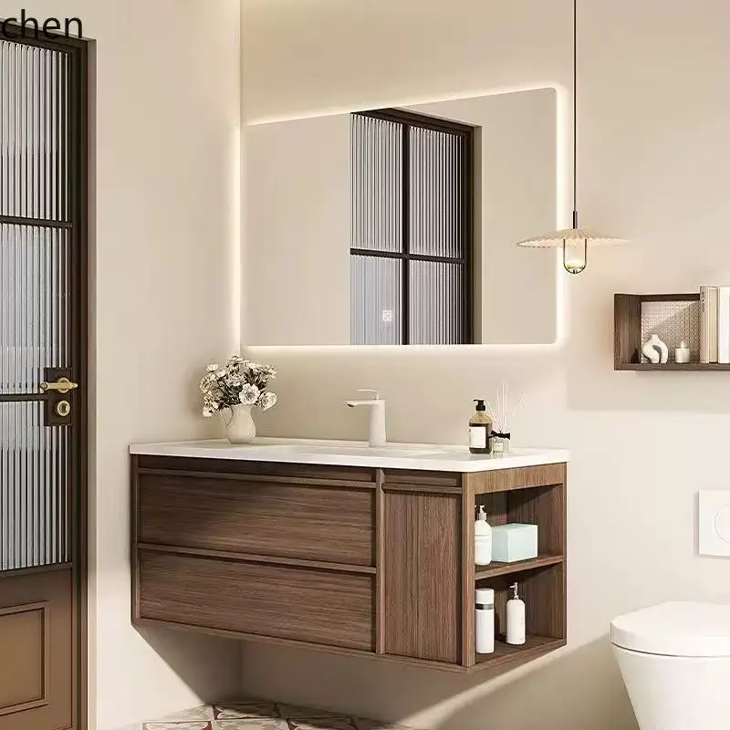 YFY   New Vintage Style Ceramic Integrated Basin Smart Bathroom Cabinet Set Washroom Sink Basin Wash Basin Countertop