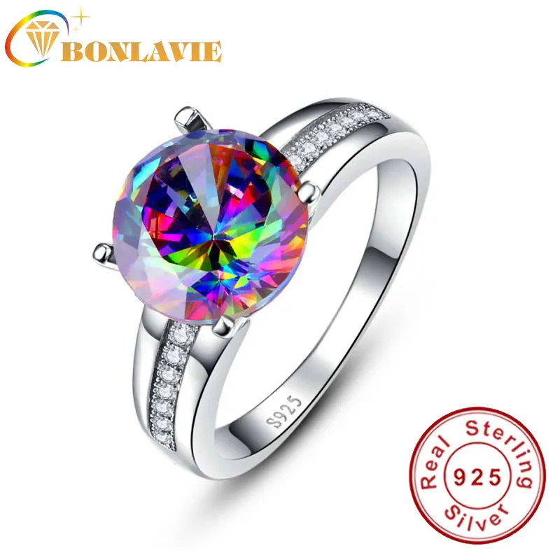 Brand Jewelry 6.3Ct Striking Rainbow Fire Mystic Topaz Ring For Lady Birthday Gift 925 Solid Sterling Silver